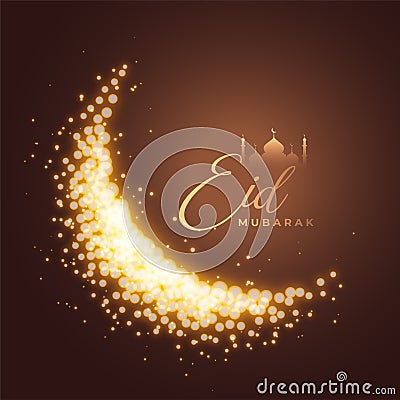 Eid mubarak sparkling moon greeting background Vector Illustration