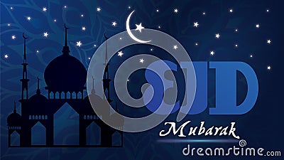 Eid Mubarak blue Background design, eid wishes,ramadanmubarak, ramadan greeting, eid 3d, islamic text, eid calligraphy Vector Illustration