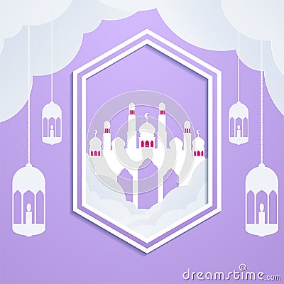 eid mubarok greeting card with islamic ornament vector illustration Vector Illustration