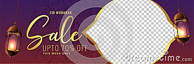 eid sale banner with hanging lanterns and space to add your image Vector Illustration