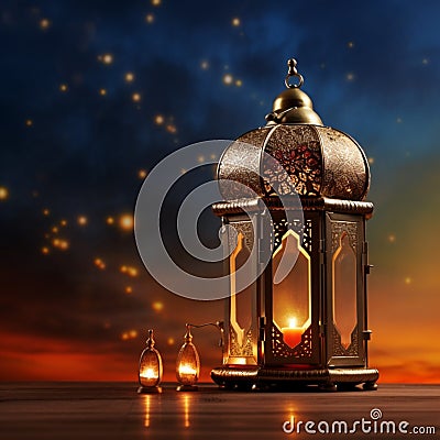 Eid Ul Adha celebrations captured on cards with ornate Arabic lanterns Stock Photo