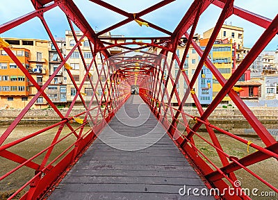 The Eiffel Bridge over the Onyar river, Girona, Catalonia, Spain Stock Photo