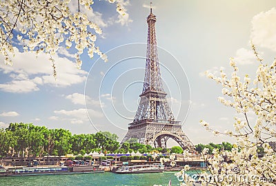 Eiffel tour over Seine river Stock Photo
