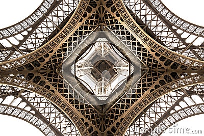 Eiffel Tower architecture detail, bottom view. Unique angle Stock Photo