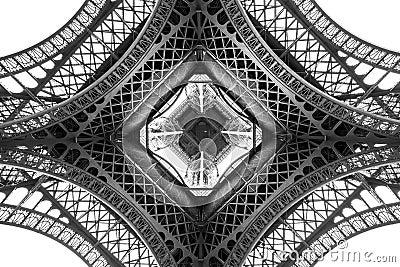 Eiffel Tower architecture detail, bottom view. Unique angle Stock Photo