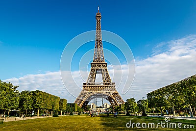 Eiffel Tower and Champ de Mars in Paris Stock Photo