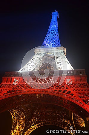 The Eiffel Tower in Flag colors Editorial Stock Photo