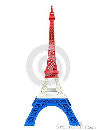 Eiffel Tower Model with Red White Blue Stripe Isolated Stock Photo