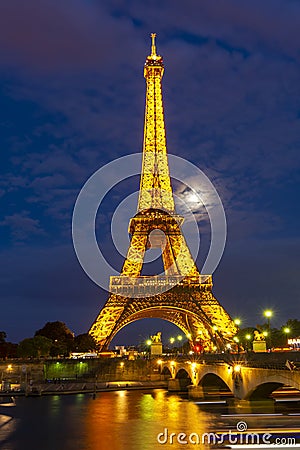 Eiffel tower at night illumination, Paris, France Editorial Stock Photo