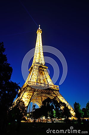 Eiffel Tower at nightfall - angle view Editorial Stock Photo