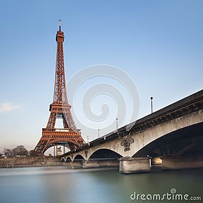 Eiffel tower over blue sky at sunset, Paris Stock Photo