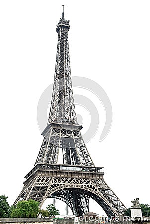 Eiffel Tower over white background. Paris, France Editorial Stock Photo