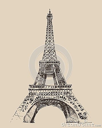 Eiffel Tower, Paris France architecture, vintage engraved illustration Cartoon Illustration