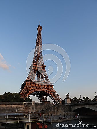 Eiffel tower. Paris, France. The famous historical landmark on the Seine. Romantic, tourist, symbol of the greatness of Stock Photo