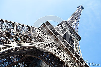 Eiffel Tower paris france looking upwards wide angle view Stock Photo