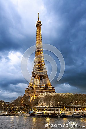 Eiffel Tower, Paris France, Travel, Lights Editorial Stock Photo