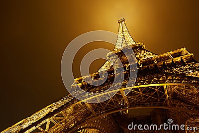 Eiffel tower in Paris at night, low angle view Editorial Stock Photo