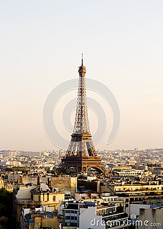 Eiffel Tower, Paris, panoramic view from Triumphal Arch Stock Photo