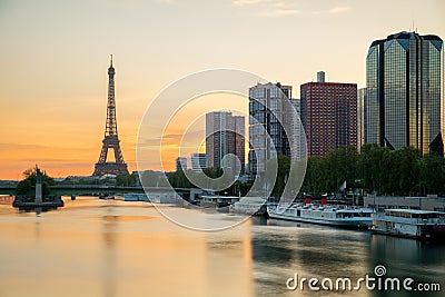 Eiffel tower and Paris skyline with skyscraper along Seine river Stock Photo