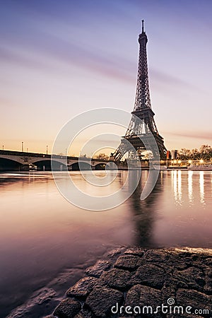 Eiffel tower in Paris during sunrise Stock Photo