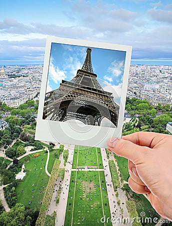 Eiffel tower photo over The Champ de Mars of Paris Stock Photo