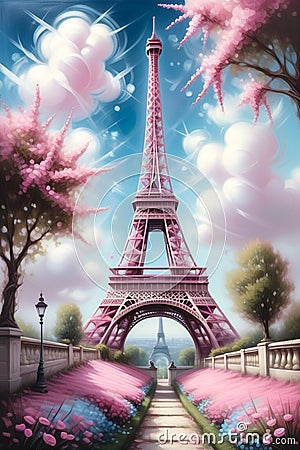 The Eiffel Tower in the Pink Dream World Stock Photo