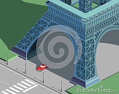 Eiffel tower and red car Stock Photo