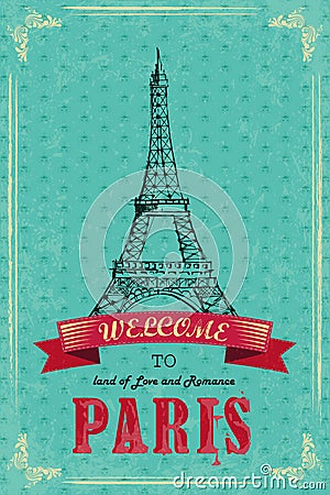 Eiffel Tower for Retro Travel Poster Vector Illustration