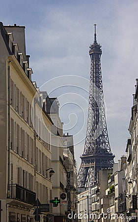 The Eiffel Tower and a quiet residential street Paris Stock Photo