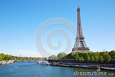 Eiffel tower and Seine river in a clear sunny day in Paris Stock Photo