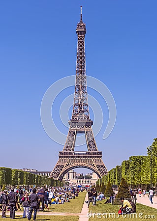 Eiffel tower on the side of the field of Mars Editorial Stock Photo