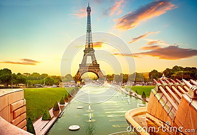 Eiffel Tower at sunrise, Paris, France Stock Photo