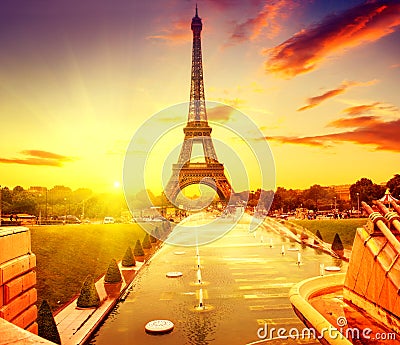 Eiffel Tower at sunrise, Paris, France Stock Photo