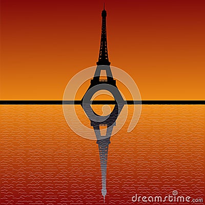 Eiffel tower at sunset Vector Illustration