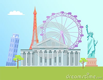 Eiffel Tower and Capitol Set Vector Illustration Vector Illustration