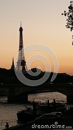 Eiffel Tower view from Siena Rive, Magical Sunset, shining bright like a diamond Stock Photo
