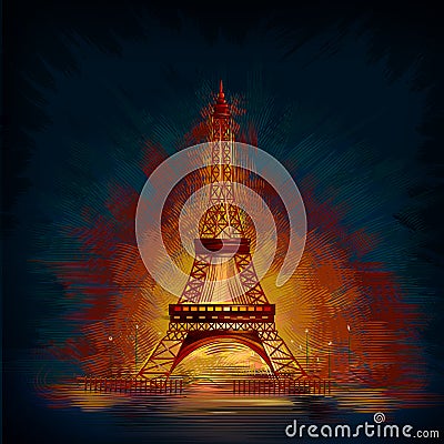 The Eiffel Tower world famous historical monument of Paris, France Vector Illustration