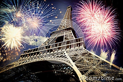 Eiffel tower & x28;Paris, France& x29; with fireworks Editorial Stock Photo