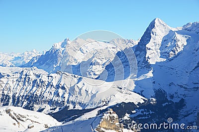 Eiger, Moench and Jungfrau, Swiss mountain peaks Stock Photo