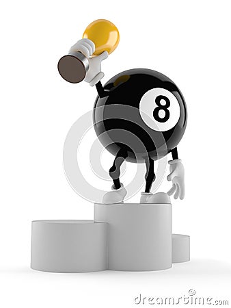 Eight ball character holding golden trophy Stock Photo