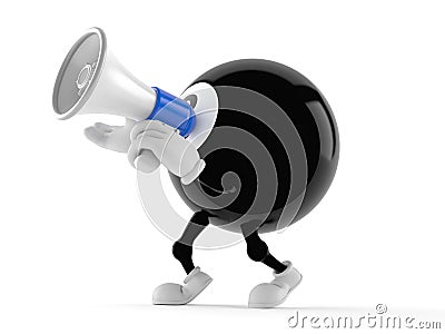 Eight ball character speaking through a megaphone Stock Photo