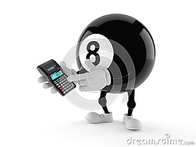 Eight ball character using calculator Stock Photo