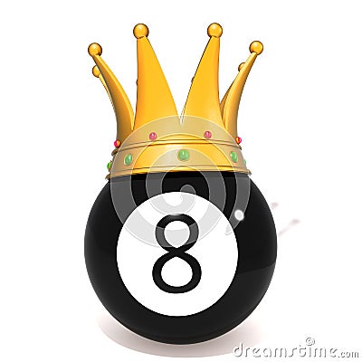 Eight ball with gold crown Cartoon Illustration