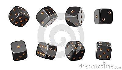 Eight black dice in half turn with different numbers on white background Cartoon Illustration