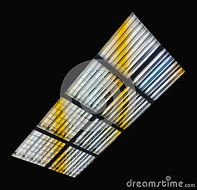 Eight brightly shining luminaires with fluorescent lamps Stock Photo