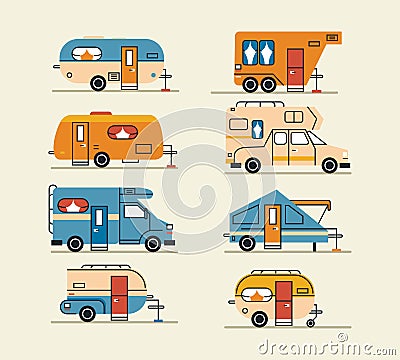eight campers caravans vehicles Vector Illustration