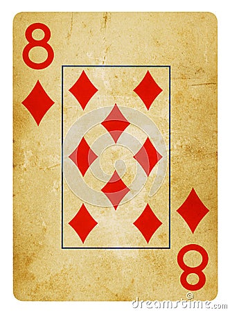 Eight of Diamonds Vintage playing card - isolated on white Stock Photo