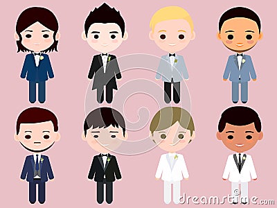 Different International Eight Cartoon Bridegroom Stock Photo