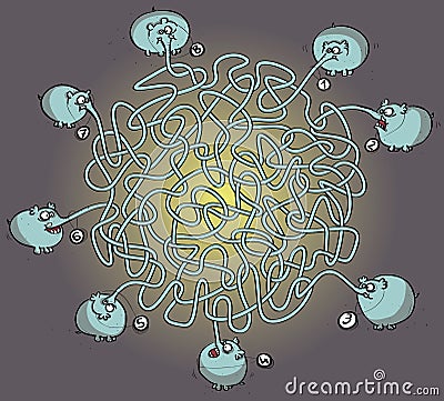 Eight Elephants Maze Game Vector Illustration