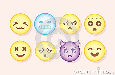 eight emoji expressions Vector Illustration